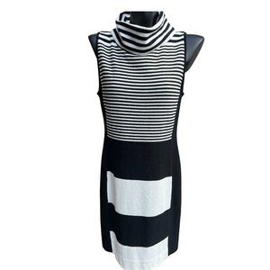 Etcetera Sleeveless Turtle Neck Striped Sweater Dress Black & White Size Medium